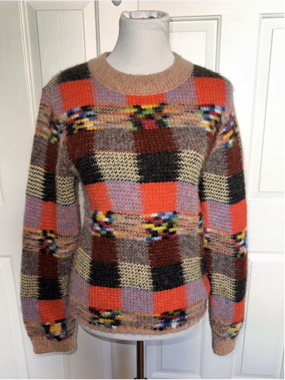 Missoni Cashmere Alpaca Wool Sweater Multicolor Checkered Chunky Knit Italy